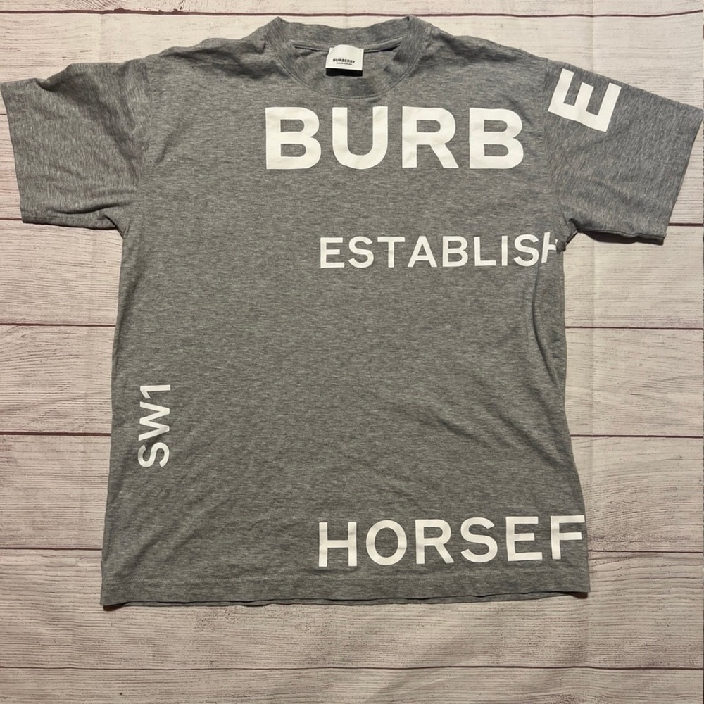 Burberry horseferry print Gray Graphic Logo cotton Crewneck Tee size small